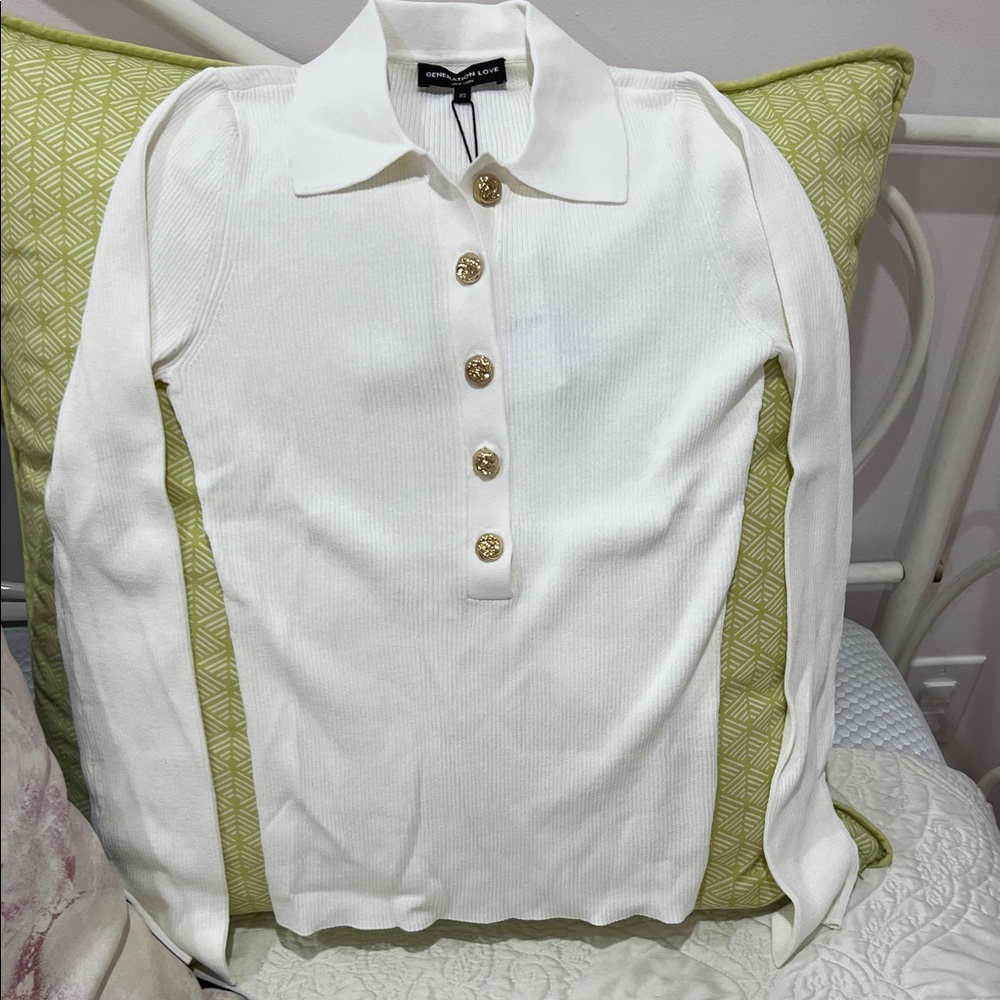 Generation Love White Sweater with Gold Buttons